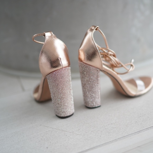 Clear Embellished Rose Gold Heels - Picture 2 of 7